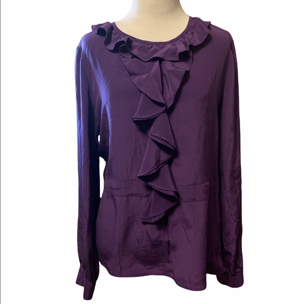 Doncaster purple 100% silk long sleeve blouse, size 10